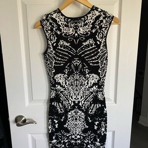 Black and white print shaper cocktail mini dress